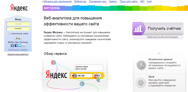 Главная страница Яндекс.Метрики